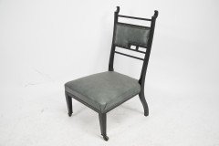 An Anglo-Japanese Ebonised Side or Nursing Chair with Green Hide Upholstery - Thumbnail 4