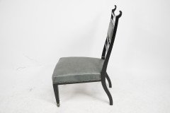 An Anglo-Japanese Ebonised Side or Nursing Chair with Green Hide Upholstery - Thumbnail 5