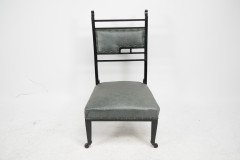 An Anglo-Japanese Ebonised Side or Nursing Chair with Green Hide Upholstery - Thumbnail 6