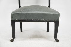 An Anglo-Japanese Ebonised Side or Nursing Chair with Green Hide Upholstery - Thumbnail 16