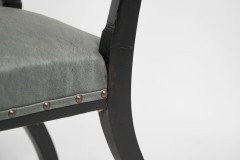 An Anglo-Japanese Ebonised Side or Nursing Chair with Green Hide Upholstery - Thumbnail 17