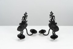 Alfred Bucknell. A Rare Pair of Arts & Crafts Museum Quality Steel Wall Sconces - Thumbnail 7