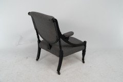 A Stylish Aesthetic Movement Ebonised & Professionally Upholstered Armchair with Sweeping Side Rails - Thumbnail 19