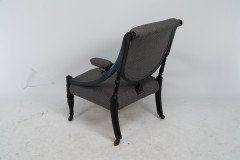 A Stylish Aesthetic Movement Ebonised & Professionally Upholstered Armchair with Sweeping Side Rails - Thumbnail 21