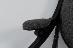 A Stylish Aesthetic Movement Ebonised & Professionally Upholstered Armchair with Sweeping Side Rails - Thumbnail 10