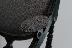 A Stylish Aesthetic Movement Ebonised & Professionally Upholstered Armchair with Sweeping Side Rails - Thumbnail 11