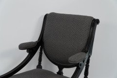 A Stylish Aesthetic Movement Ebonised & Professionally Upholstered Armchair with Sweeping Side Rails - Thumbnail 6