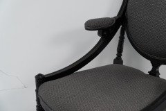 A Stylish Aesthetic Movement Ebonised & Professionally Upholstered Armchair with Sweeping Side Rails - Thumbnail 12