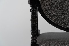 A Stylish Aesthetic Movement Ebonised & Professionally Upholstered Armchair with Sweeping Side Rails - Thumbnail 15