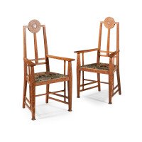 G. M. Ellwood for J. S. Henry. Rare Set of Eight Arts & Crafts Oak Dining Chairs - Thumbnail 2