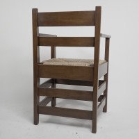 M. H. Baillie Scott by J P White. An Arts & Crafts Walnut Armchair with New Rush Seat - Thumbnail 9