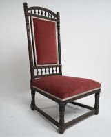 Thomas Edward Collcutt for Collinson & Lock. A Fine Quality Walnut High Back Chair with Later Maroon Upholstery - Thumbnail 2