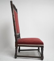 Thomas Edward Collcutt for Collinson & Lock. A Fine Quality Walnut High Back Chair with Later Maroon Upholstery - Thumbnail 3