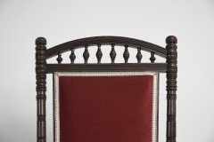 Thomas Edward Collcutt for Collinson & Lock. Walnut High Back Chair with Later Maroon Upholstery - Thumbnail 4