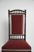 Thomas Edward Collcutt for Collinson & Lock. A Fine Quality Walnut High Back Chair with Later Maroon Upholstery - Thumbnail 5