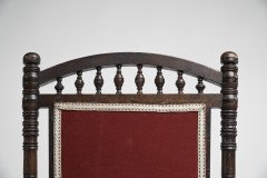 Thomas Edward Collcutt for Collinson & Lock. Walnut High Back Chair with Later Maroon Upholstery - Thumbnail 11