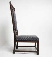 Thomas Edward Collcutt for Collinson & Lock. Walnut High Back Chair with Later Blue Upholstery - Thumbnail 2