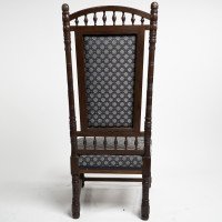 Thomas Edward Collcutt for Collinson & Lock. A Fine Quality Walnut High Back Chair with Later Blue Upholstery - Thumbnail 7