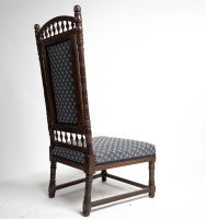 Thomas Edward Collcutt for Collinson & Lock. Walnut High Back Chair with Later Blue Upholstery - Thumbnail 8