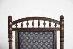 Thomas Edward Collcutt for Collinson & Lock. A Fine Quality Walnut High Back Chair with Later Blue Upholstery - Thumbnail 3
