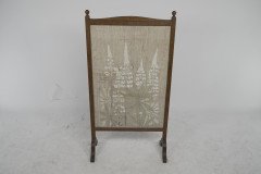 Selwyn Image for the Century Guild. A Rare Arts & Crafts Oak & Floral Embroidery Fire Screen with Stylized Foxgloves - Thumbnail 2