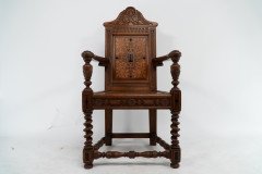 E. W. Godwin Attributed, for William Watt, probably. Oak Shakespeare Armchair with Carved & Marquetry Decoration - Thumbnail 5