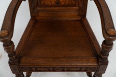 E. W. Godwin Attributed, for William Watt, probably. Oak Shakespeare Armchair with Carved & Marquetry Decoration - Thumbnail 6