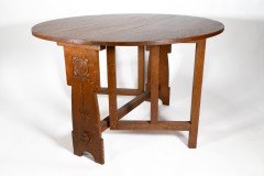 Liberty & Co., An Arts & Crafts 1/4 Salon Oak Drop Leaf Table with Stylised Floral Carved Decoration - Thumbnail 3