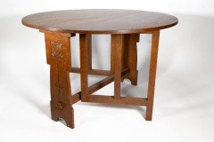 Liberty & Co., Arts & Crafts 1/4 Salon Oak Drop Leaf Table with Stylised Floral Carved Decoration - Thumbnail 6