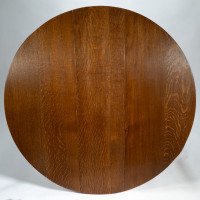 Liberty & Co., an Arts & Crafts 1/4 Salon Oak Drop Leaf Table with Stylised Floral Carved Decoration - Thumbnail 14