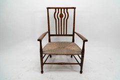 Liberty & Co., Arts & Crafts Oak Armchair with Rush Seat - Thumbnail 2