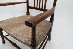 Liberty & Co., Arts & Crafts Oak Armchair with Rush Seat - Thumbnail 10