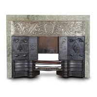 George Jack for Longden & Co., an Arts & Crafts Cast Iron Plated Copper & Cipollino Marble Fireplace