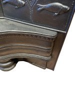 George Jack for Longden & Co., Arts & Crafts Cast Iron Plated Copper & Cipollino Marble Fireplace - Thumbnail 12