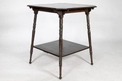 An Aesthetic Movement Walnut Two-tier Side Table with Canted Corners on Fine Ring Turned Legs - Thumbnail 4