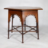 Liberty & Co. Arts & Crafts walnut centre table with arched aprons - Thumbnail 4
