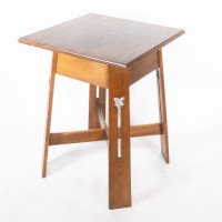 A Well-Crafted Stylish Arts & Crafts Oak Side Table with Stylised Floral Cut-outs - Thumbnail 1