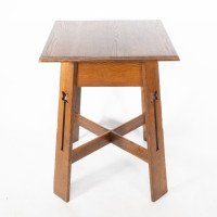 A Well-Crafted Stylish Arts & Crafts Oak Side Table with Stylised Floral Cut-outs - Thumbnail 2