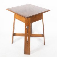 A Well-Crafted Stylish Arts & Crafts Oak Side Table with Stylised Floral Cut-outs - Thumbnail 3