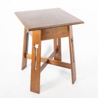 A Well-Crafted Stylish Arts & Crafts Oak Side Table with Stylised Floral Cut-outs - Thumbnail 4