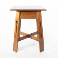 A Well-Crafted Stylish Arts & Crafts Oak Side Table with Stylised Floral Cut-outs - Thumbnail 5