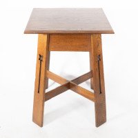 A Well-Crafted Stylish Arts & Crafts Oak Side Table with Stylised Floral Cut-outs - Thumbnail 6
