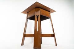 A Well-Crafted Stylish Arts & Crafts Oak Side Table with Stylised Floral Cut-outs - Thumbnail 11
