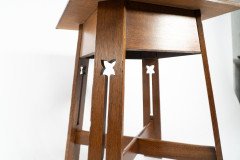 A Well-Crafted Stylish Arts & Crafts Oak Side Table with Stylised Floral Cut-outs - Thumbnail 12