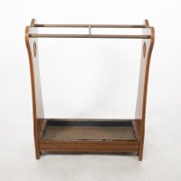 Arts & Crafts Oak Umbrella and Walking Stick Stand with Brass Rails c.1910 - Thumbnail 2