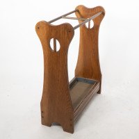 Arts & Crafts Oak Umbrella and Walking Stick Stand with Brass Rails c.1910 - Thumbnail 4