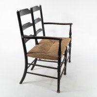 Morris & Co. A rare Arts and Crafts ebonized ash rush seat ladder back two-seater settee - Thumbnail 5
