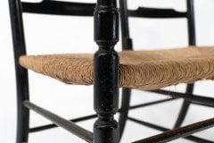 Morris & Co. A rare Arts and Crafts ebonized ash rush seat ladder back two-seater settee - Thumbnail 11