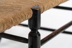 Morris & Co. Rare Arts & Crafts Ebonised ash rush seat ladder back two-seater settee - Thumbnail 12