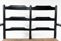 Morris & Co. Rare Arts & Crafts Ebonised ash rush seat ladder back two-seater settee - Thumbnail 6